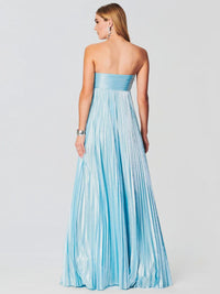 Women's Pleated Metallic Maxi Dress with Twist Front and Side Split - Maisie London