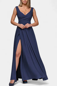 Women's Wrap Maxi Dress with V-Neck and High Side Split - Maisie London
