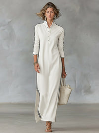 Women's Jersey Maxi Shirt Dress with Side Stripes and Split Hem - Maisie London