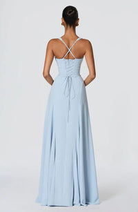 Women's Crepe Sweetheart Maxi Dress with Lace-Up Back and Straps - Maisie London