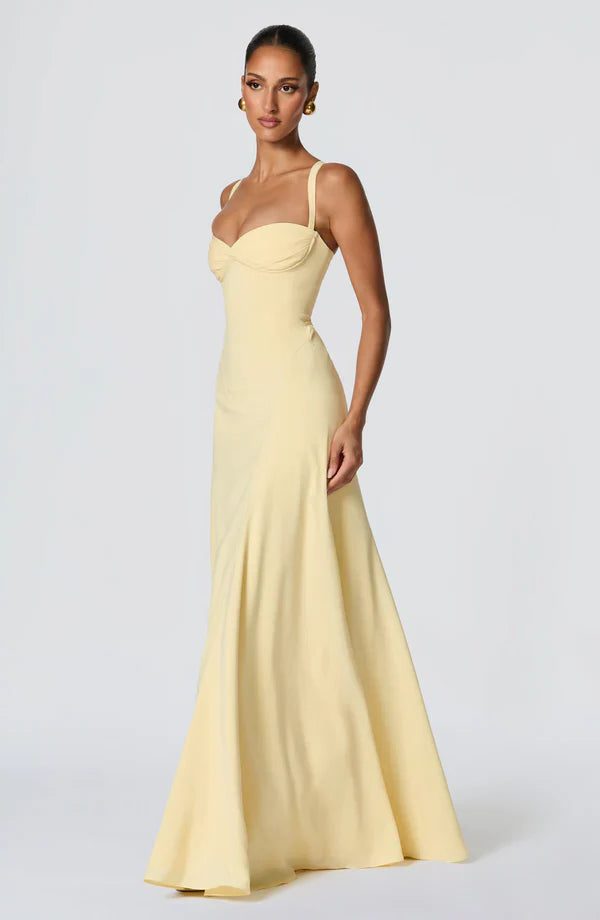 Women's Crepe Sweetheart Maxi Dress with Lace-Up Back and Straps - Maisie London