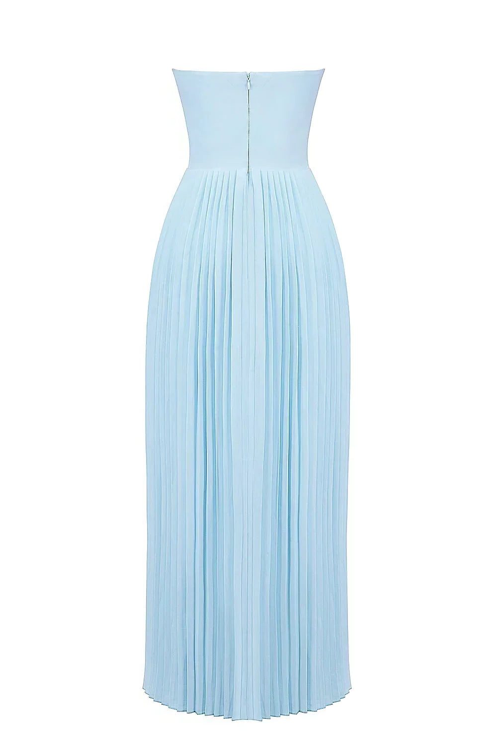 Women's Sky Blue Pleated Maxi Dress with Bustier Bodice - Maisie London