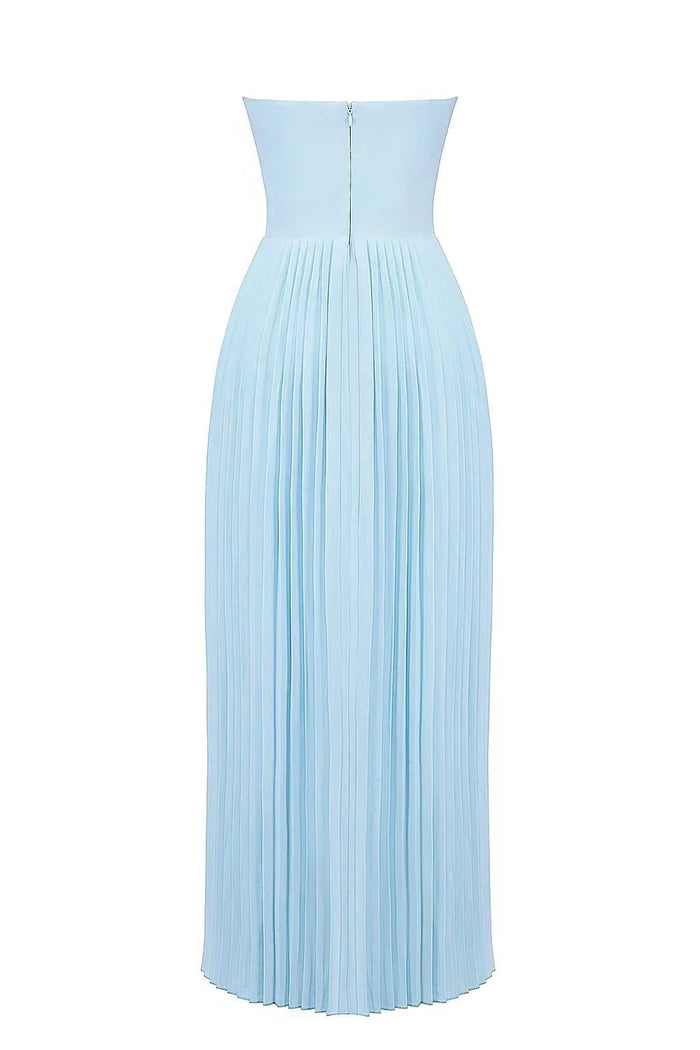Women's Sky Blue Pleated Maxi Dress with Bustier Bodice - Maisie London
