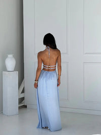 Women's Halterneck Maxi Dress with Front Cut-Out and Open Back - Maisie London
