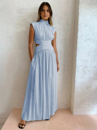 Women's Sleeveless Maxi Dress with High Collar and Waist Cut-Outs - Maisie London