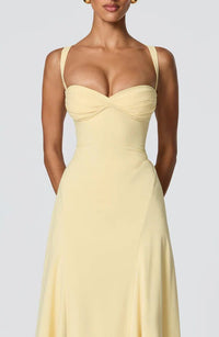 Women's Crepe Sweetheart Maxi Dress with Lace-Up Back and Straps - Maisie London