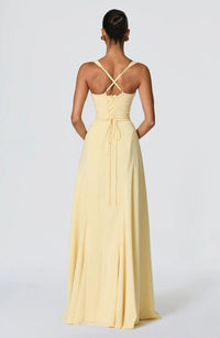 Women's Crepe Sweetheart Maxi Dress with Lace-Up Back and Straps - Maisie London
