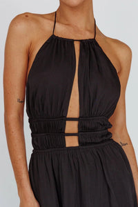 Women's Halterneck Maxi Dress with Front Cut-Out and Open Back - Maisie London