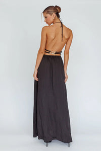 Women's Halterneck Maxi Dress with Front Cut-Out and Open Back - Maisie London