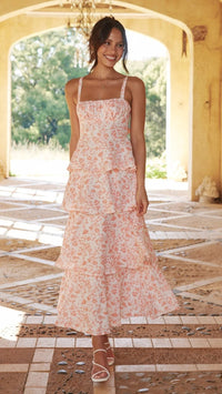 Women's Floral Tiered Maxi Dress with Square Neck and Tie Back - Maisie London