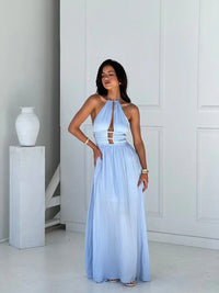 Women's Halterneck Maxi Dress with Front Cut-Out and Open Back - Maisie London