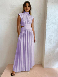 Women's Sleeveless Maxi Dress with High Collar and Waist Cut-Outs - Maisie London