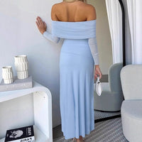 Women's Ruched Off-Shoulder Maxi Dress with Side Split - Maisie London