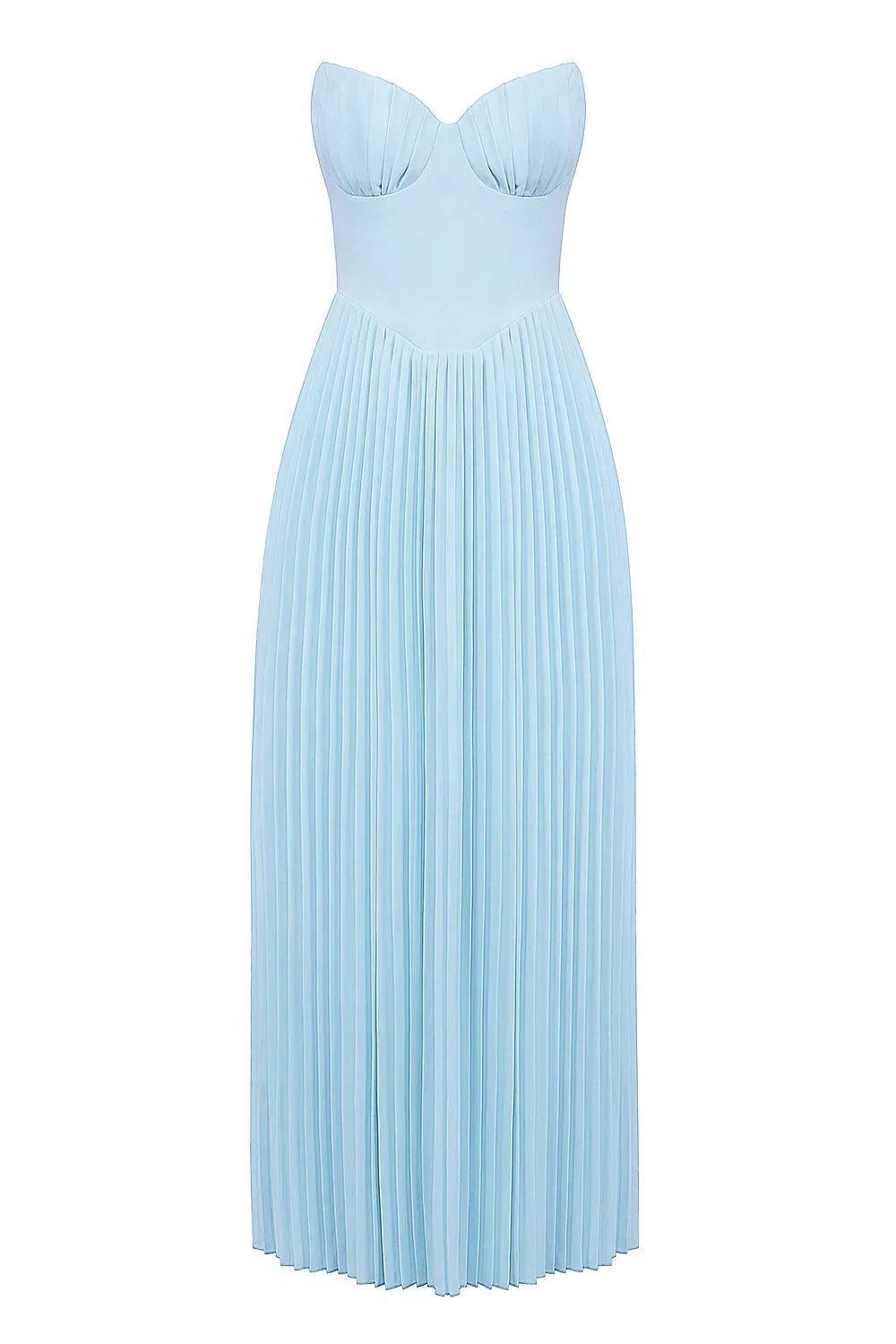 Women's Sky Blue Pleated Maxi Dress with Bustier Bodice - Maisie London