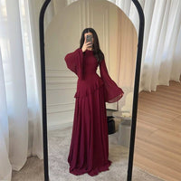 Women's Chiffon Maxi Dress with Bell Sleeves and Ruffle Waist - Maisie London