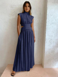 Women's Sleeveless Maxi Dress with High Collar and Waist Cut-Outs - Maisie London