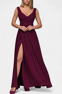 Women's Wrap Maxi Dress with V-Neck and High Side Split - Maisie London