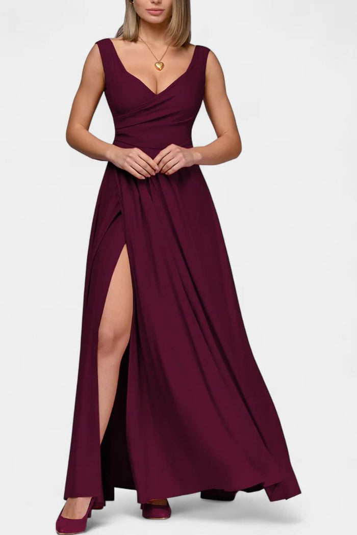 Women's Wrap Maxi Dress with V-Neck and High Side Split - Maisie London