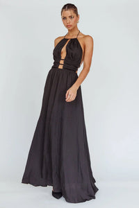 Women's Halterneck Maxi Dress with Front Cut-Out and Open Back - Maisie London
