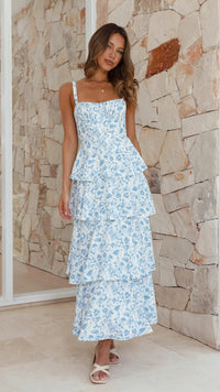 Women's Floral Tiered Maxi Dress with Square Neck and Tie Back - Maisie London