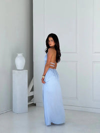 Women's Halterneck Maxi Dress with Front Cut-Out and Open Back - Maisie London