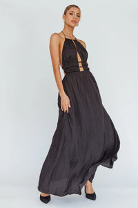 Women's Halterneck Maxi Dress with Front Cut-Out and Open Back - Maisie London