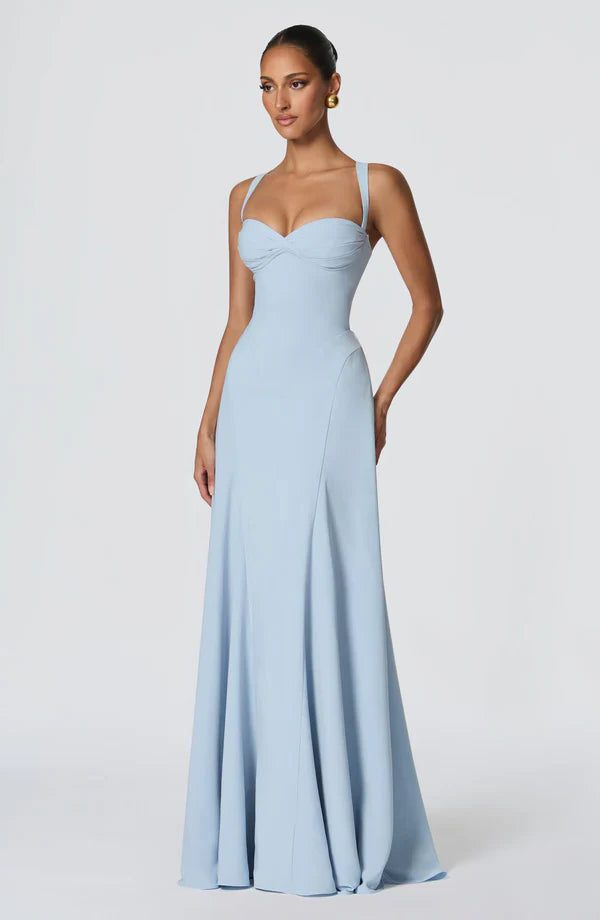 Women's Crepe Sweetheart Maxi Dress with Lace-Up Back and Straps - Maisie London