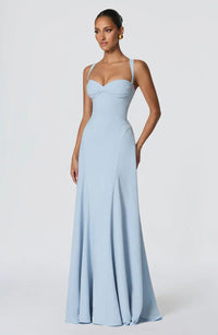 Women's Crepe Sweetheart Maxi Dress with Lace-Up Back and Straps - Maisie London