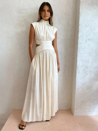 Women's Sleeveless Maxi Dress with High Collar and Waist Cut-Outs - Maisie London