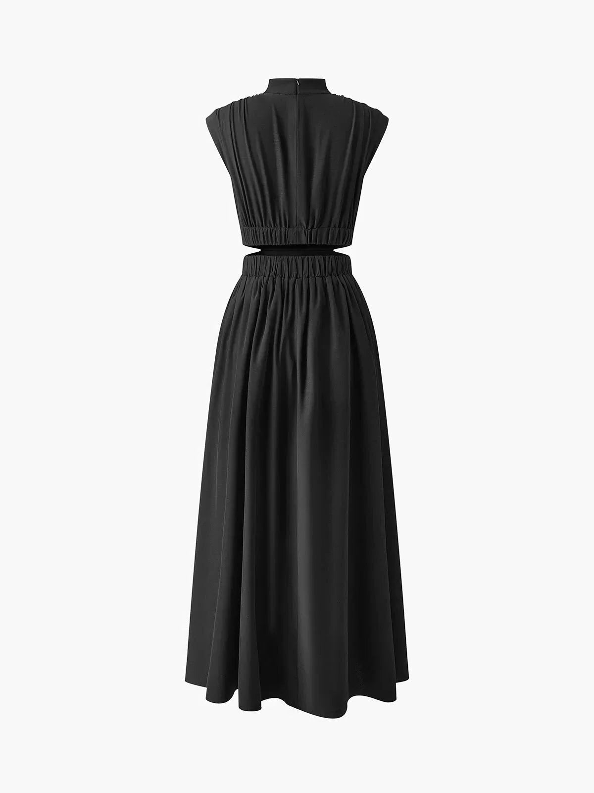 Women's Sleeveless Maxi Dress with High Collar and Waist Cut-Outs - Maisie London