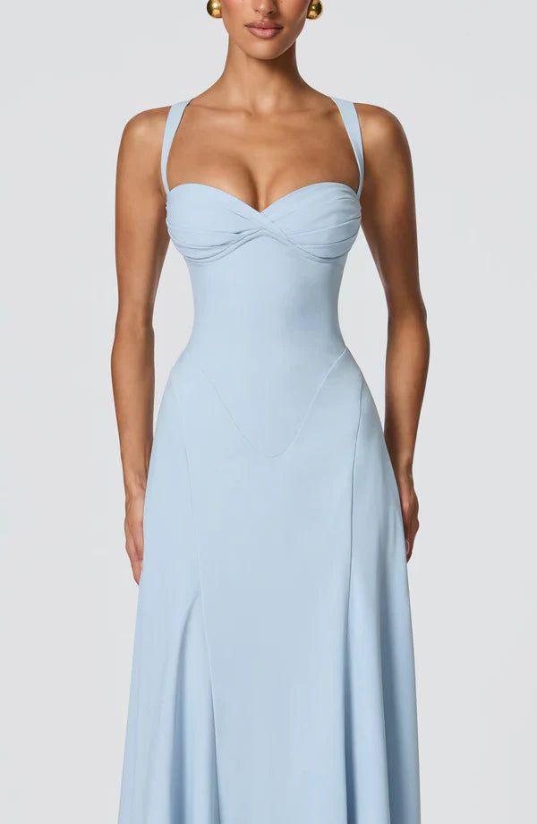 Women's Crepe Sweetheart Maxi Dress with Lace-Up Back and Straps - Maisie London