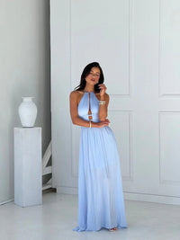 Women's Halterneck Maxi Dress with Front Cut-Out and Open Back - Maisie London