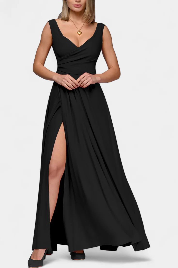 Women's Wrap Maxi Dress with V-Neck and High Side Split - Maisie London
