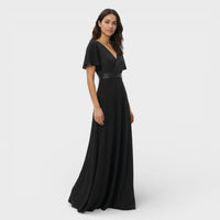 Women's Chiffon V-Neck Maxi Dress with Flutter Sleeves and Pleats - Maisie London