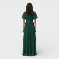 Women's Chiffon V-Neck Maxi Dress with Flutter Sleeves and Pleats - Maisie London