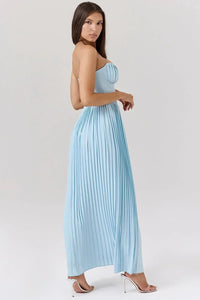 Women's Sky Blue Pleated Maxi Dress with Bustier Bodice - Maisie London