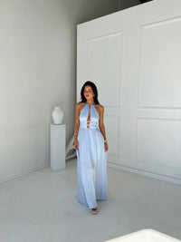 Women's Halterneck Maxi Dress with Front Cut-Out and Open Back - Maisie London