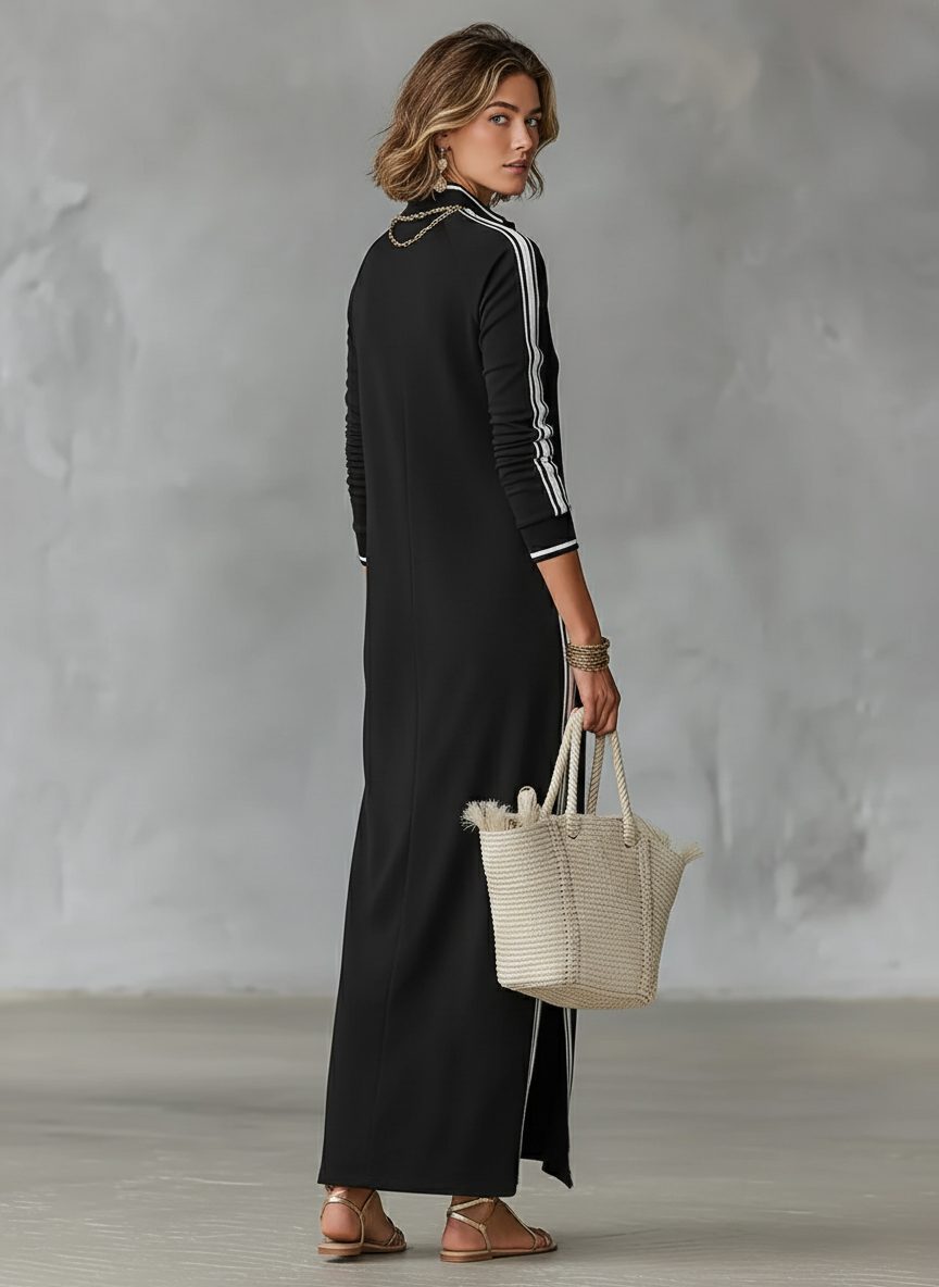 Women's Jersey Maxi Shirt Dress with Side Stripes and Split Hem - Maisie London