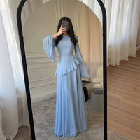 Women's Chiffon Maxi Dress with Bell Sleeves and Ruffle Waist - Maisie London