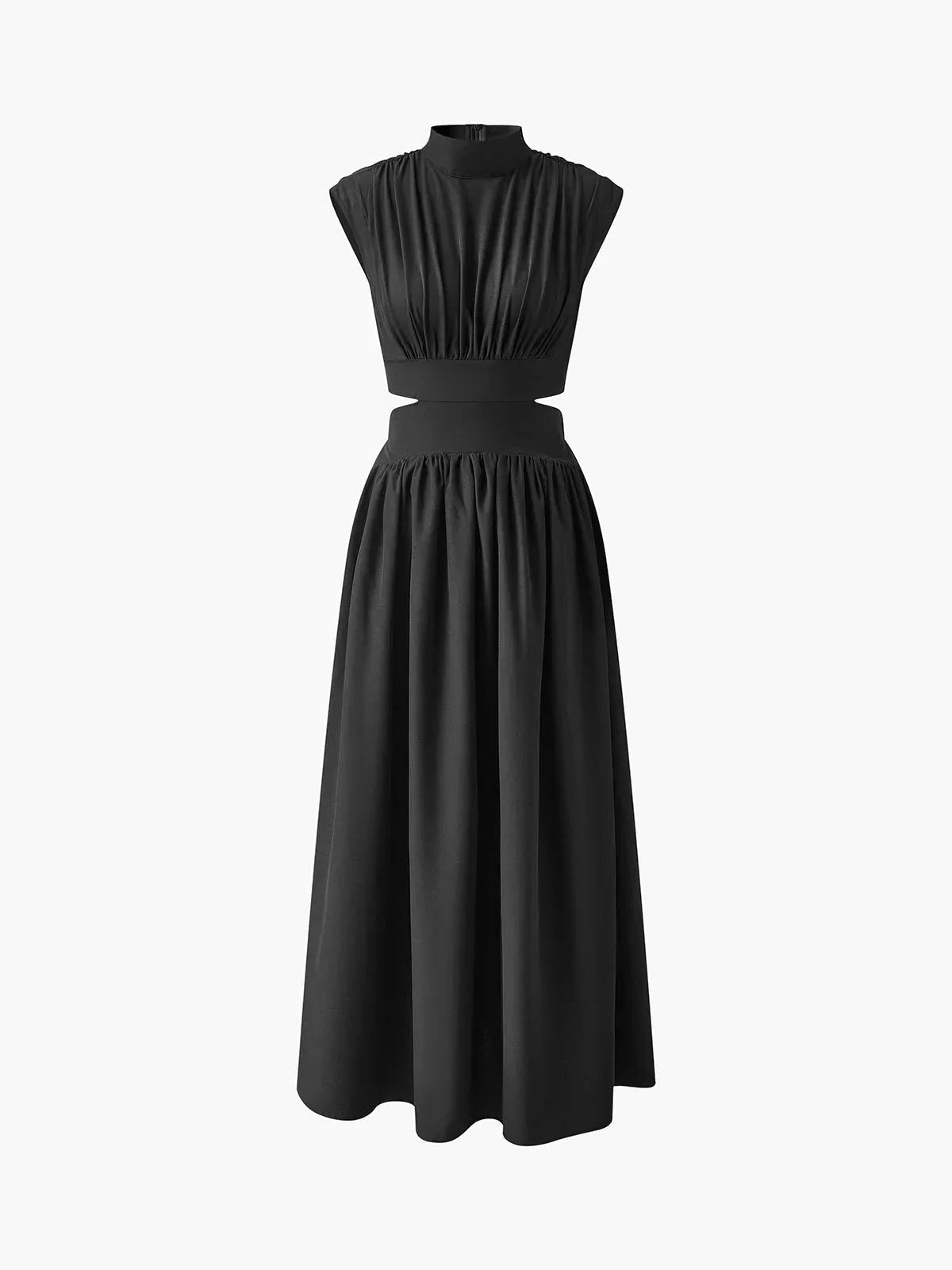 Women's Sleeveless Maxi Dress with High Collar and Waist Cut-Outs - Maisie London