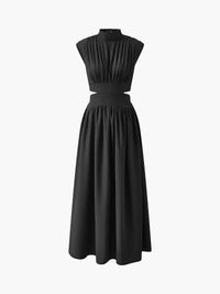 Women's Sleeveless Maxi Dress with High Collar and Waist Cut-Outs - Maisie London