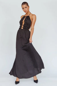 Women's Halterneck Maxi Dress with Front Cut-Out and Open Back - Maisie London