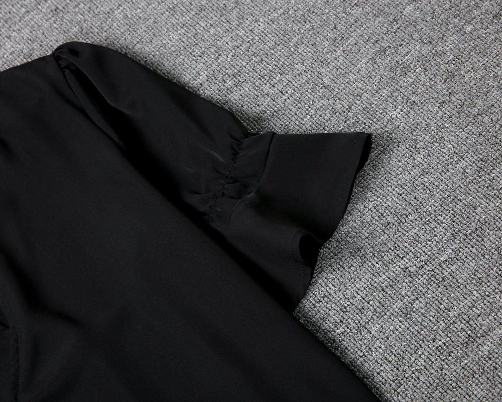 Women's Black Shift Dress with Ruffle Sleeves and V-Neck - Maisie London