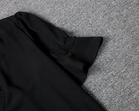 Women's Black Shift Dress with Ruffle Sleeves and V-Neck - Maisie London