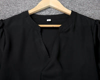 Women's Black Shift Dress with Ruffle Sleeves and V-Neck - Maisie London