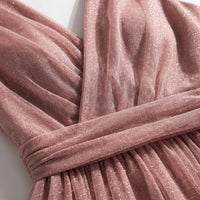 Women's Glitter Mesh Maxi Dress with V-Neck and Front Split - Maisie London