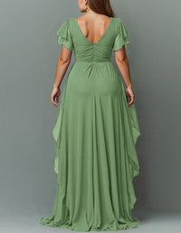 Women's Chiffon V-Neck Maxi Dress with Flutter Sleeves and Ruffles - Maisie London