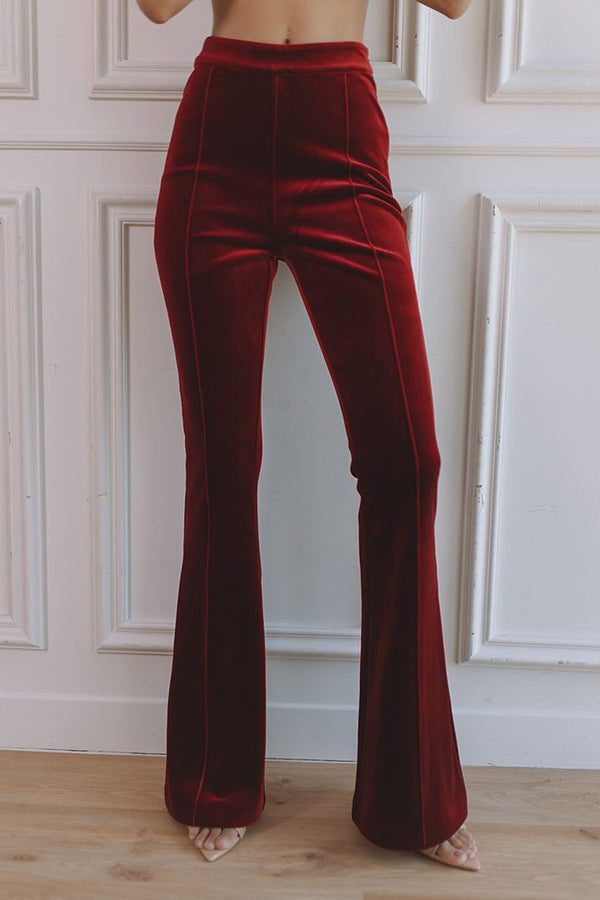 Women's Velvet Blazer and Flared Trouser Set with Satin Peak Lapels - Maisie London