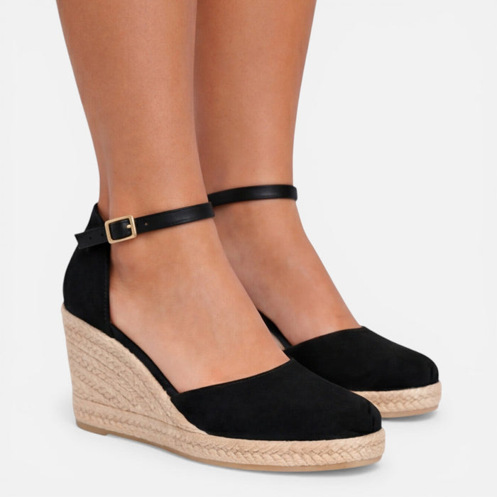 Women's Closed-Toe Espadrille Wedge Sandals with Ankle Strap - Maisie London