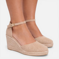 Women's Closed-Toe Espadrille Wedge Sandals with Ankle Strap - Maisie London